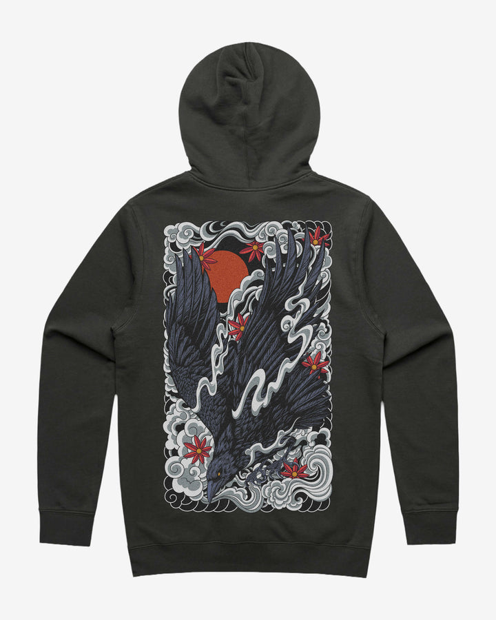 Japanese Raven Graphic Hoodie With Back Print