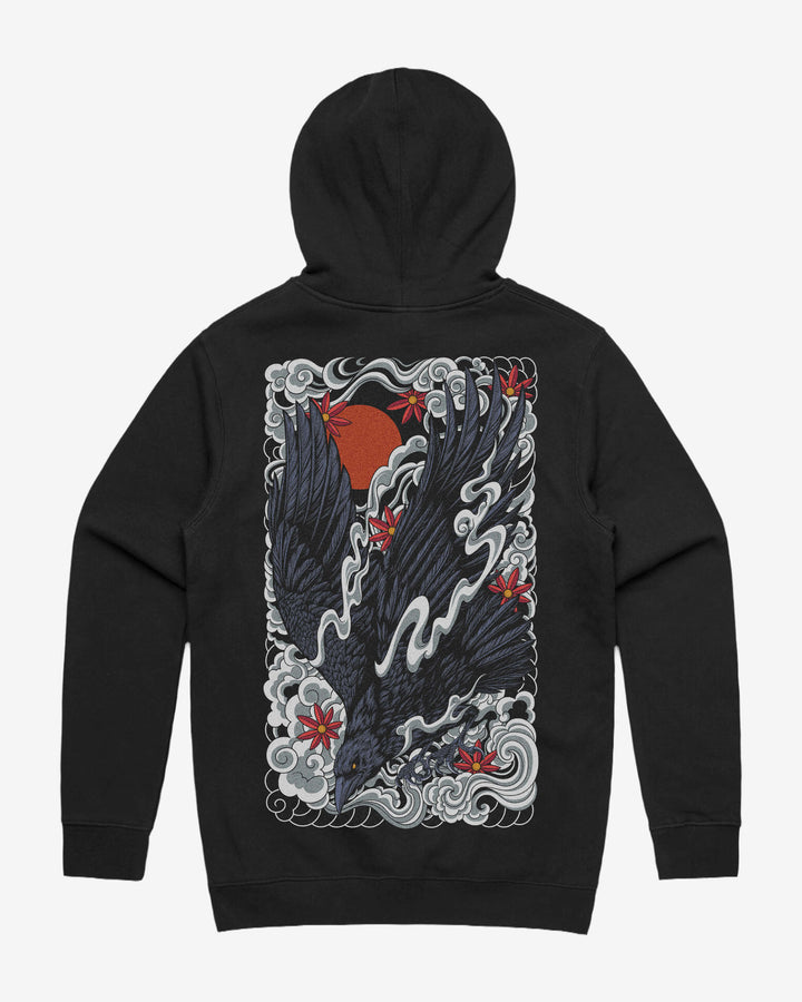 Japanese Raven Graphic Hoodie With Back Print