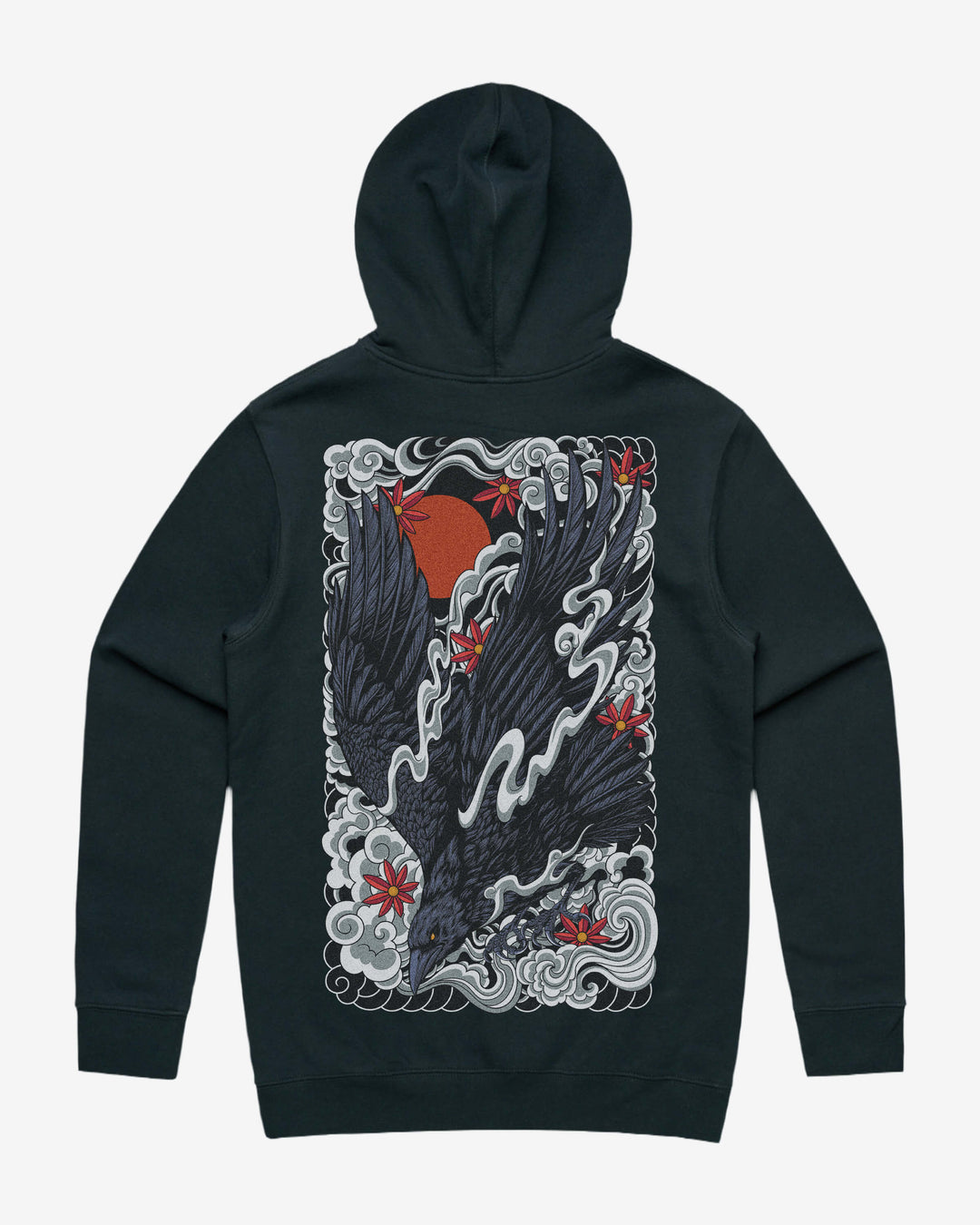 Japanese Raven Graphic Hoodie With Back Print