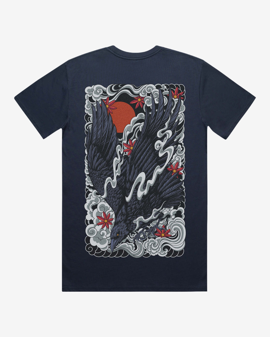 Japanese Raven Relaxed Fit Graphic Tee With Large Japanese Tattoo Inspired Back Print