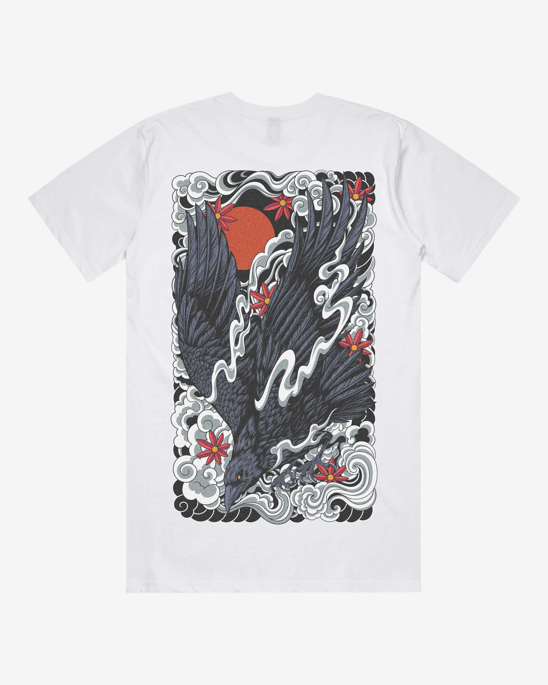 Japanese Raven Relaxed Fit Graphic Tee With Large Japanese Tattoo Inspired Back Print