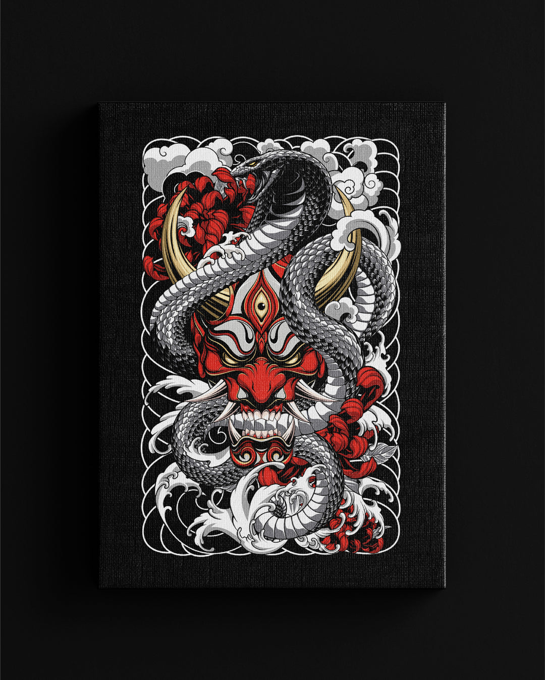 irezumi inspired red hannya canvas