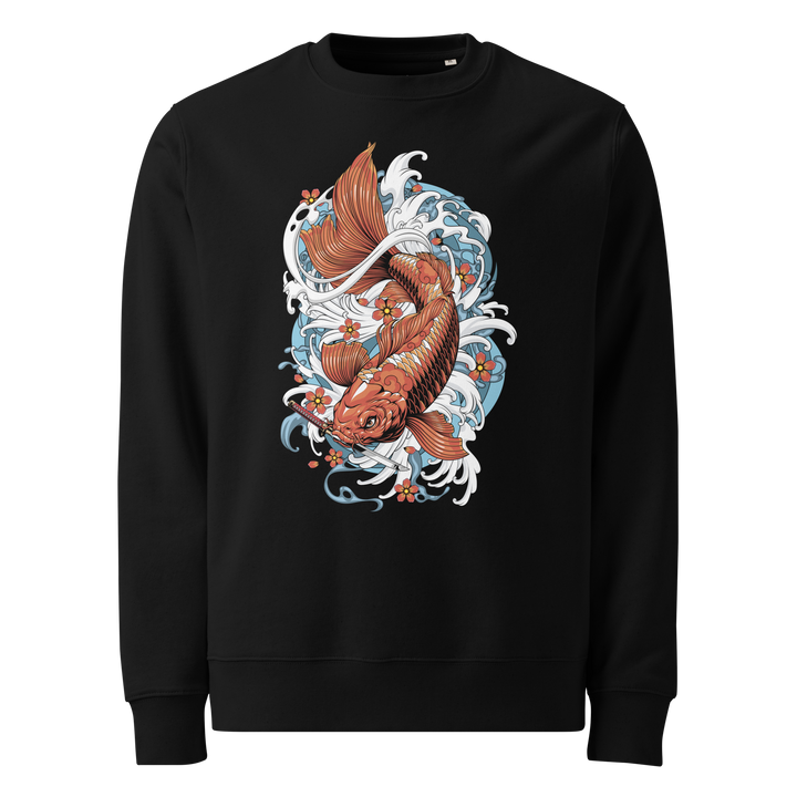 Black Resilience in Motion Graphic Sweatshirt featuring a koi fish with a dagger, inspired by Japanese Irezumi tattoo art