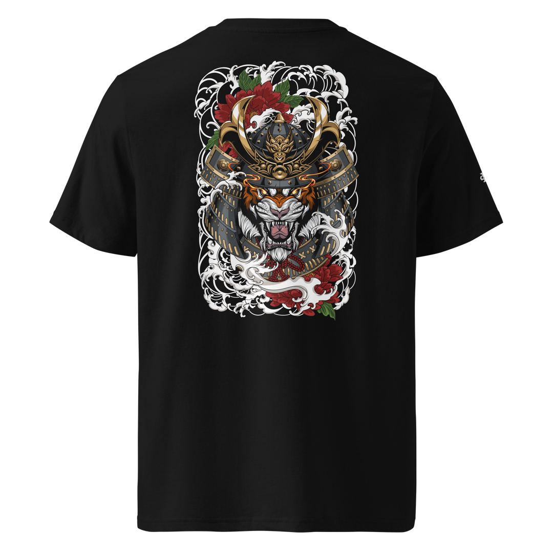 Roar of the Ronin Graphic Tee with back print, Japanese streetwear design featuring samurai tiger.