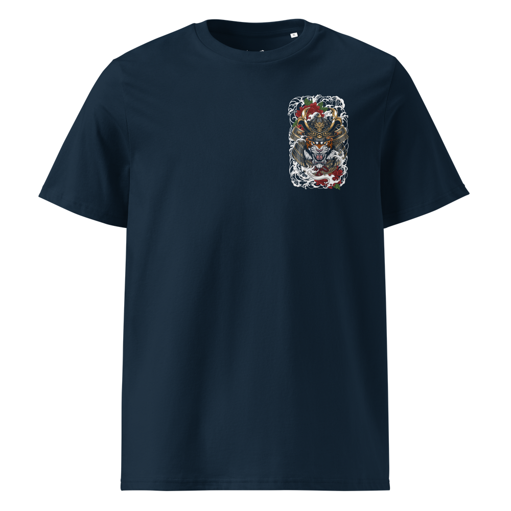 French navy Roar of the Ronin Graphic Tee with left chest print, blending Japanese tattoo art with streetwear style.