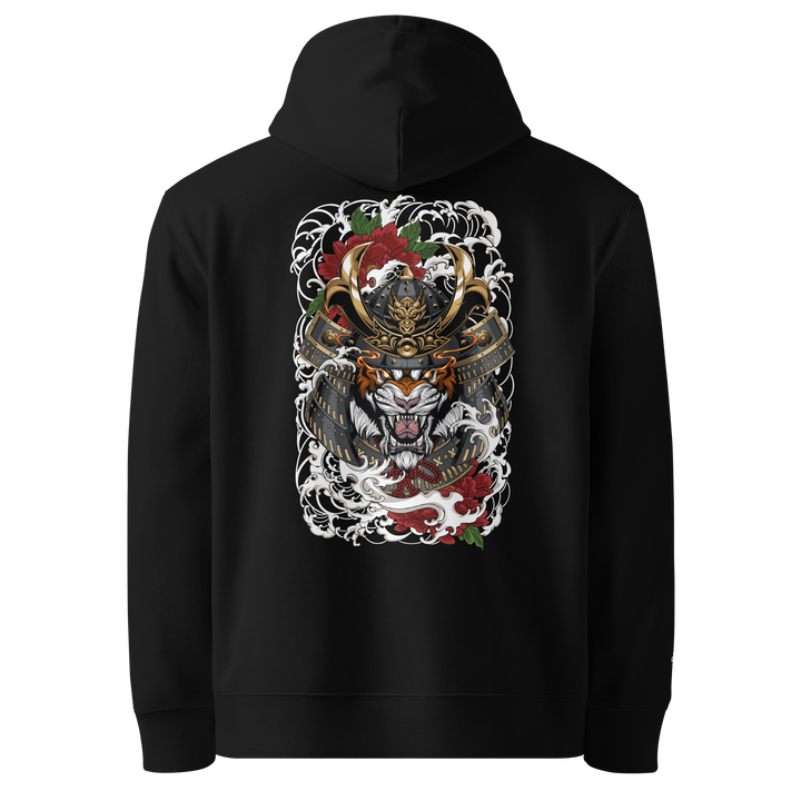 Roar of the Ronin Graphic Hoodie in Black featuring a fierce back print of a tiger with a samurai helmet.