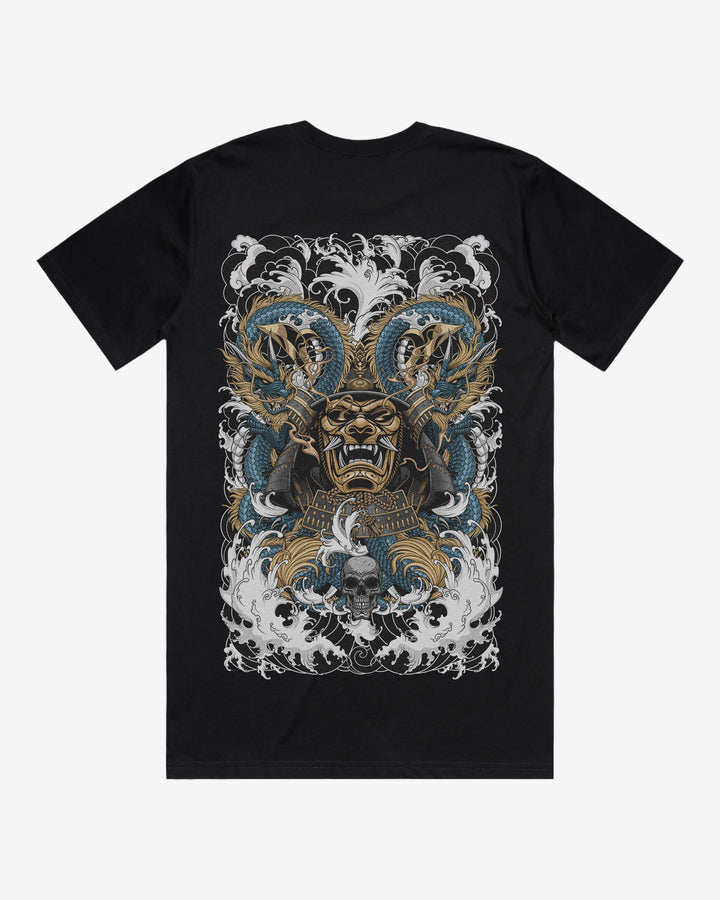 Samurai Relaxed Fit Graphic Tee With Japanese Tattoo Back Print