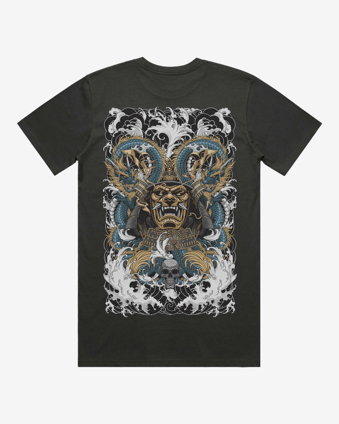 Coal t-shirt with a dragon, samurai and wave large back print