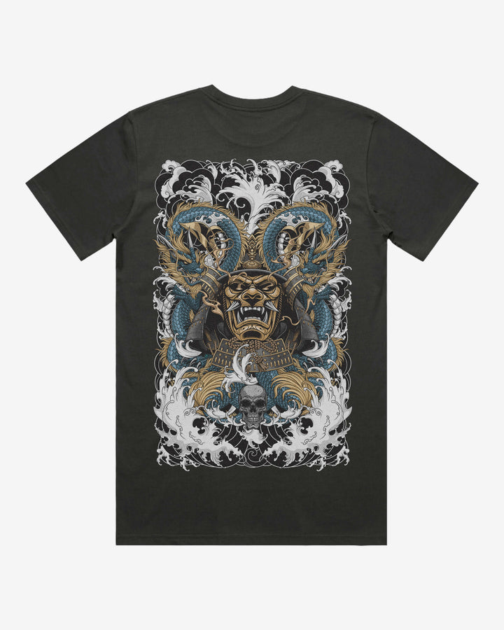 Coal t-shirt with a dragon, samurai and wave large back print