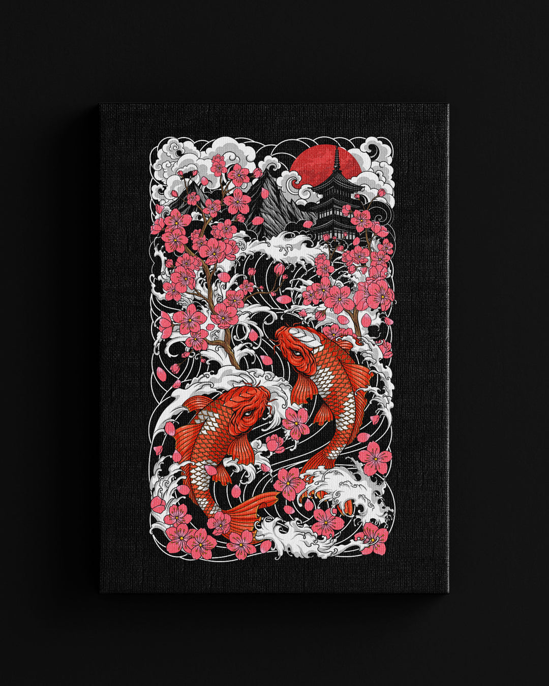 koi fish and sakura flowers canvas