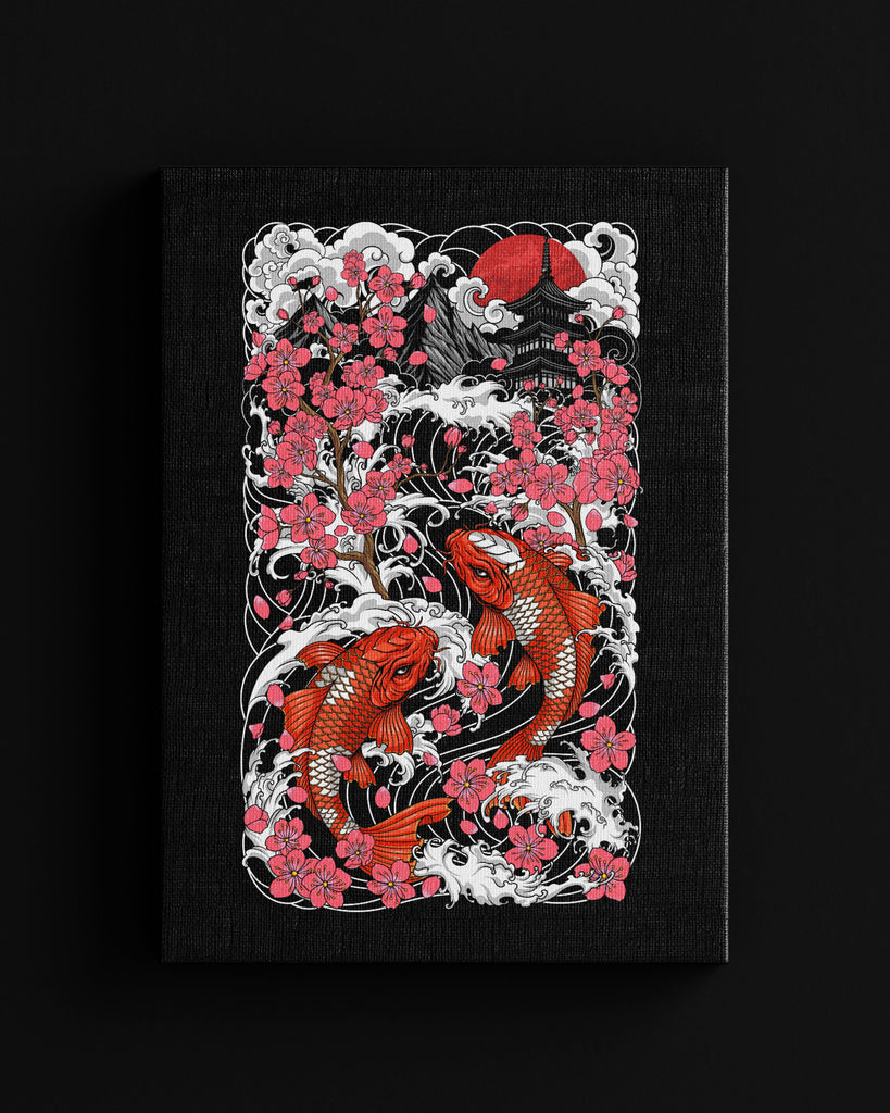 Twin Ascending Koi Irezumi Wall Canvas – 344GSM Stretched Gallery