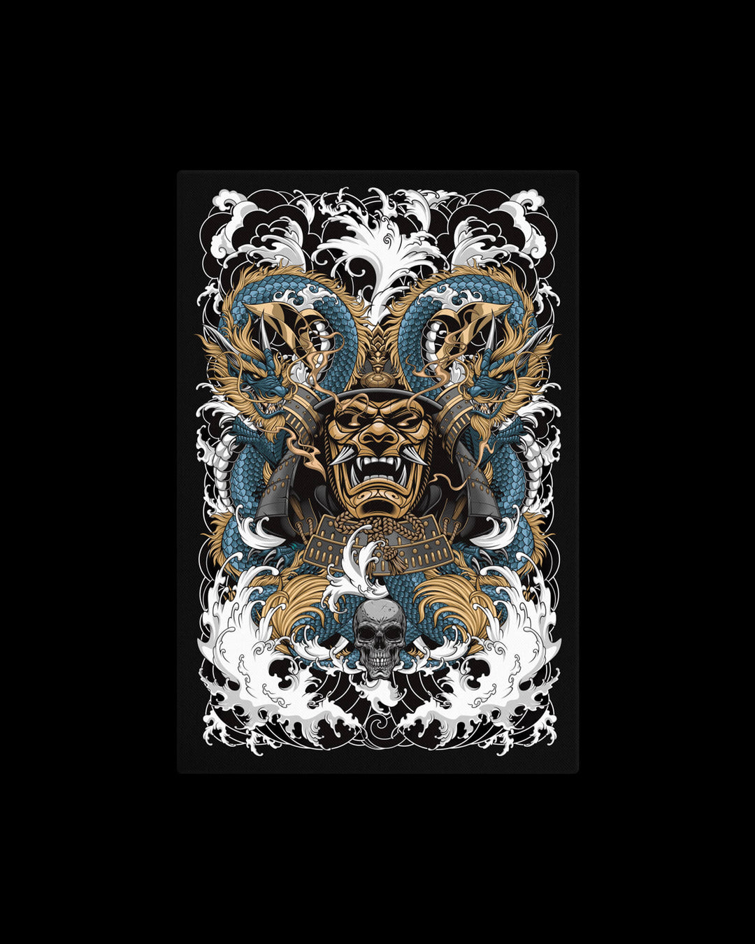 samurai dragons wall canvas