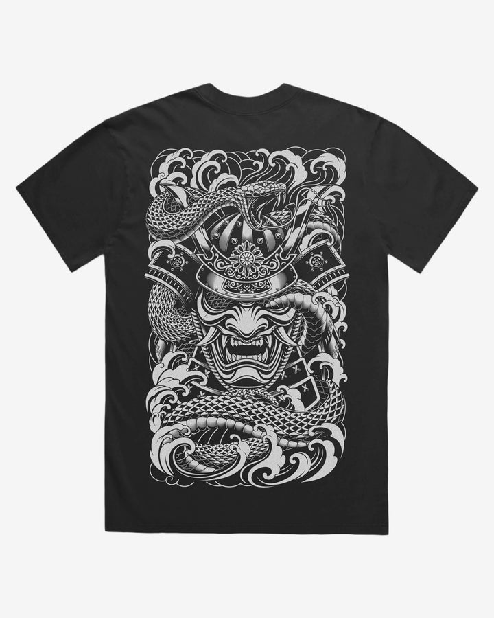 Faded 240GSM Japanese Tattoo T-Shirt — Samurai Serpent Back Print