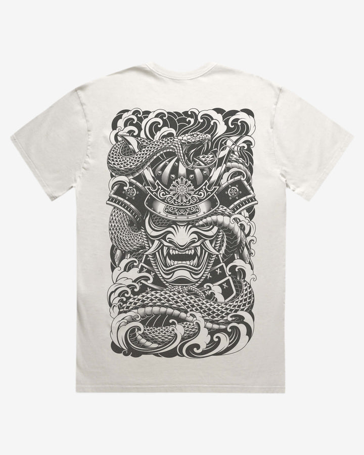 Faded 240GSM Japanese Tattoo T-Shirt — Samurai Serpent Back Print