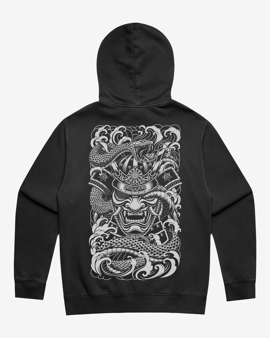 Faded tattoo hoodie with a large samurai & snake back print, 320GSM relaxed fit and washed finish.