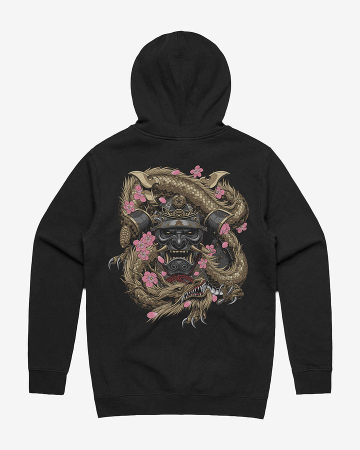 Heavyweight hoodie, Samurai Mask print - Black
