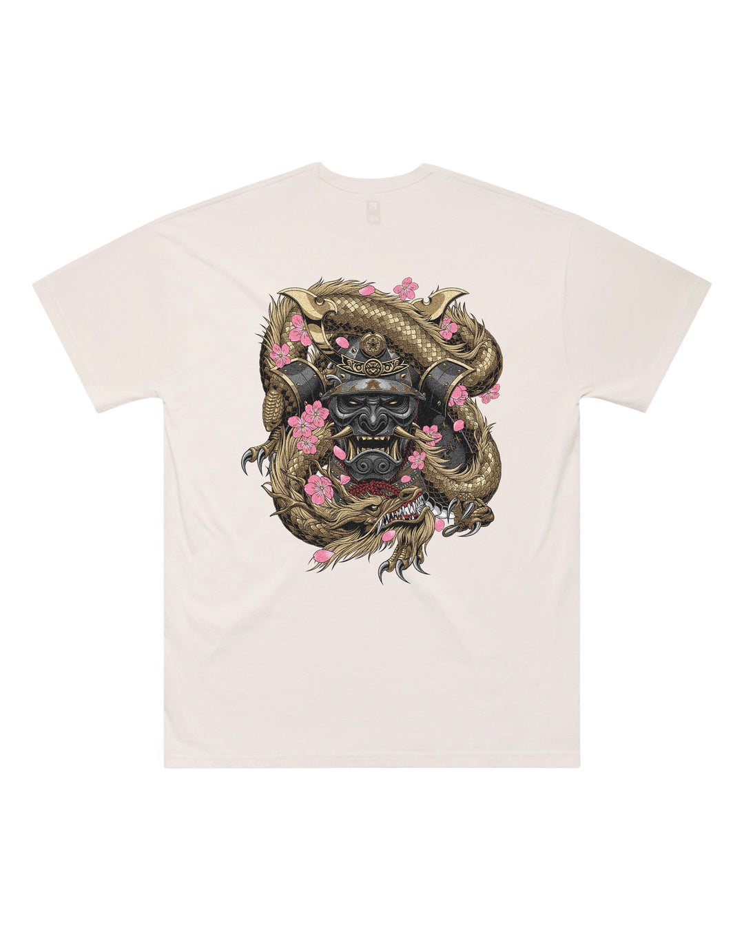 Back view of Japanese Samurai Mens Oversized Tee in Bone
