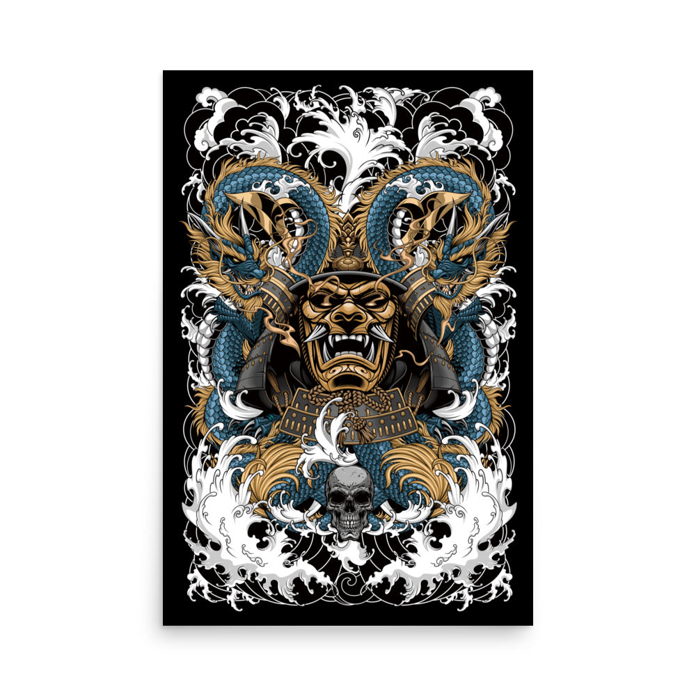 Samurai Embraced Poster With Tattoo Inspired Artwork
