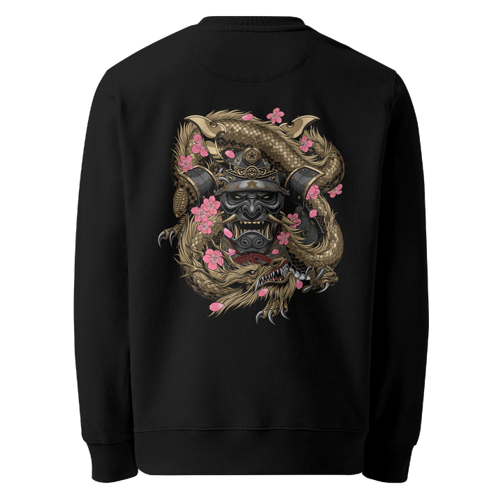 Samurai Mask Embraced Graphic Tattoo Sweatshirt - Black