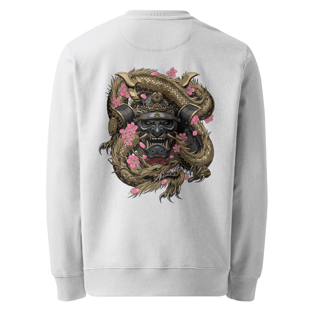 Samurai Mask Embraced Graphic Tattoo Sweatshirt - White