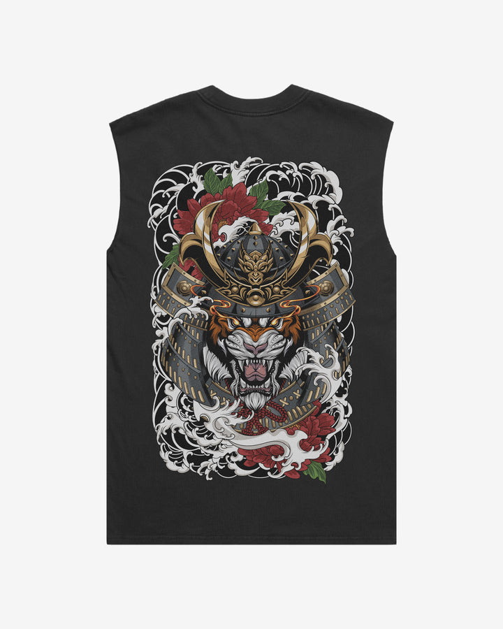Japanese tattoo tank top with back print of samurai tiger