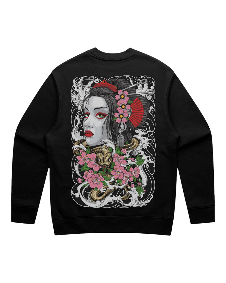Serpents Geisha Black Crewneck Sweatshirt
