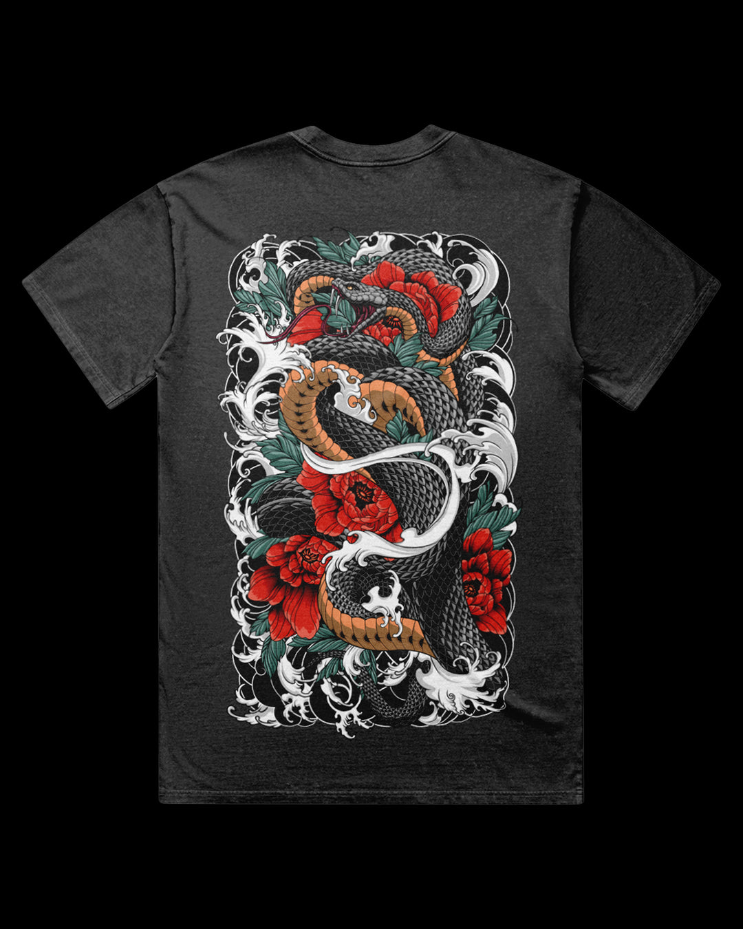 Irezumi Snake Acid Wash graphic T-Shirt