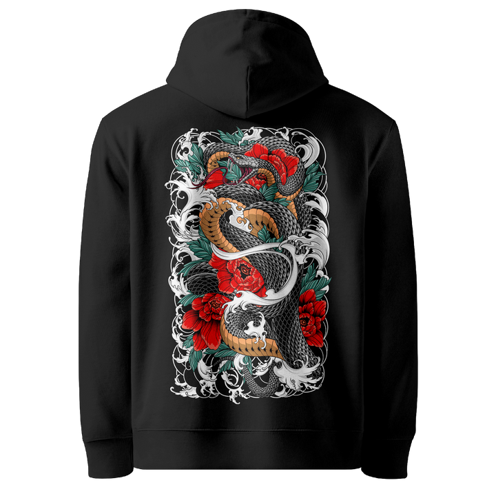 Serpents Bloom Tattoo Hoodie - Black