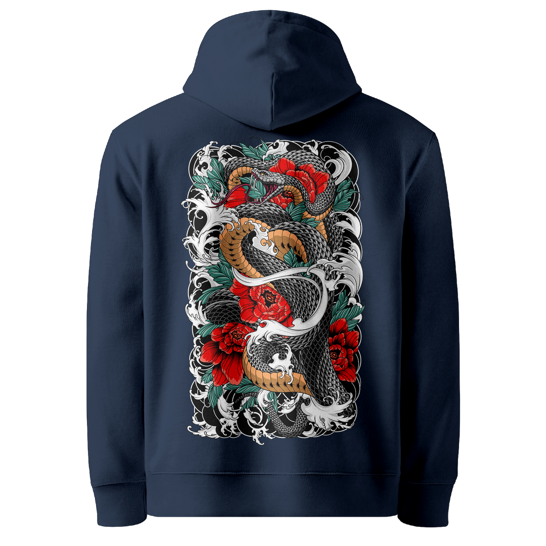 Serpents Bloom Tattoo Hoodie - Navy