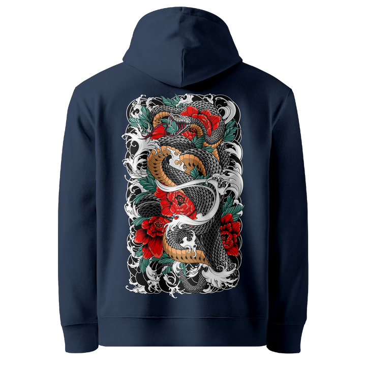 Serpents Bloom Tattoo Hoodie - Navy