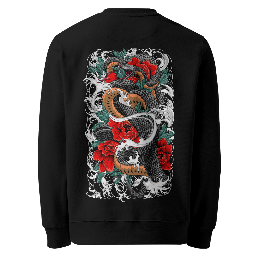 Serpents Bloom Graphic Tattoo Sweatshirt - Black