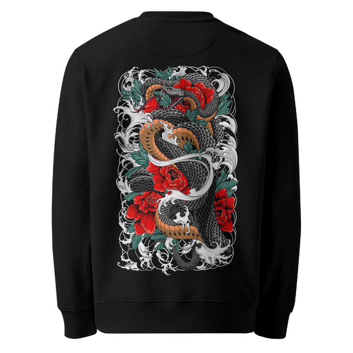 Serpents Bloom Graphic Tattoo Sweatshirt - Black