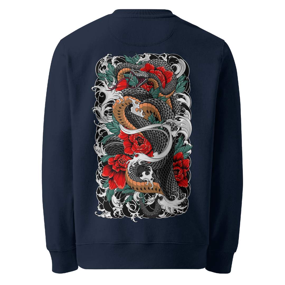 Serpents Bloom Graphic Tattoo Sweatshirt - Navy