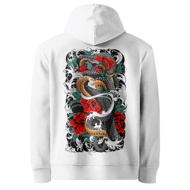 Serpents Bloom Tattoo Hoodie - White