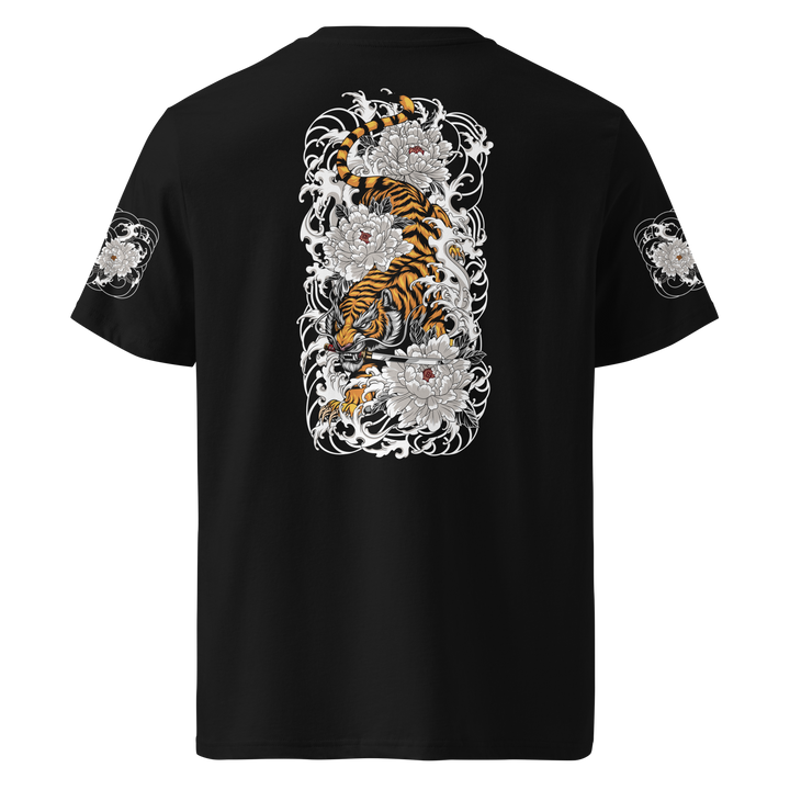 Silent Descent 360 Graphic T-Shirt back view in black featuring a detailed descending tiger design.