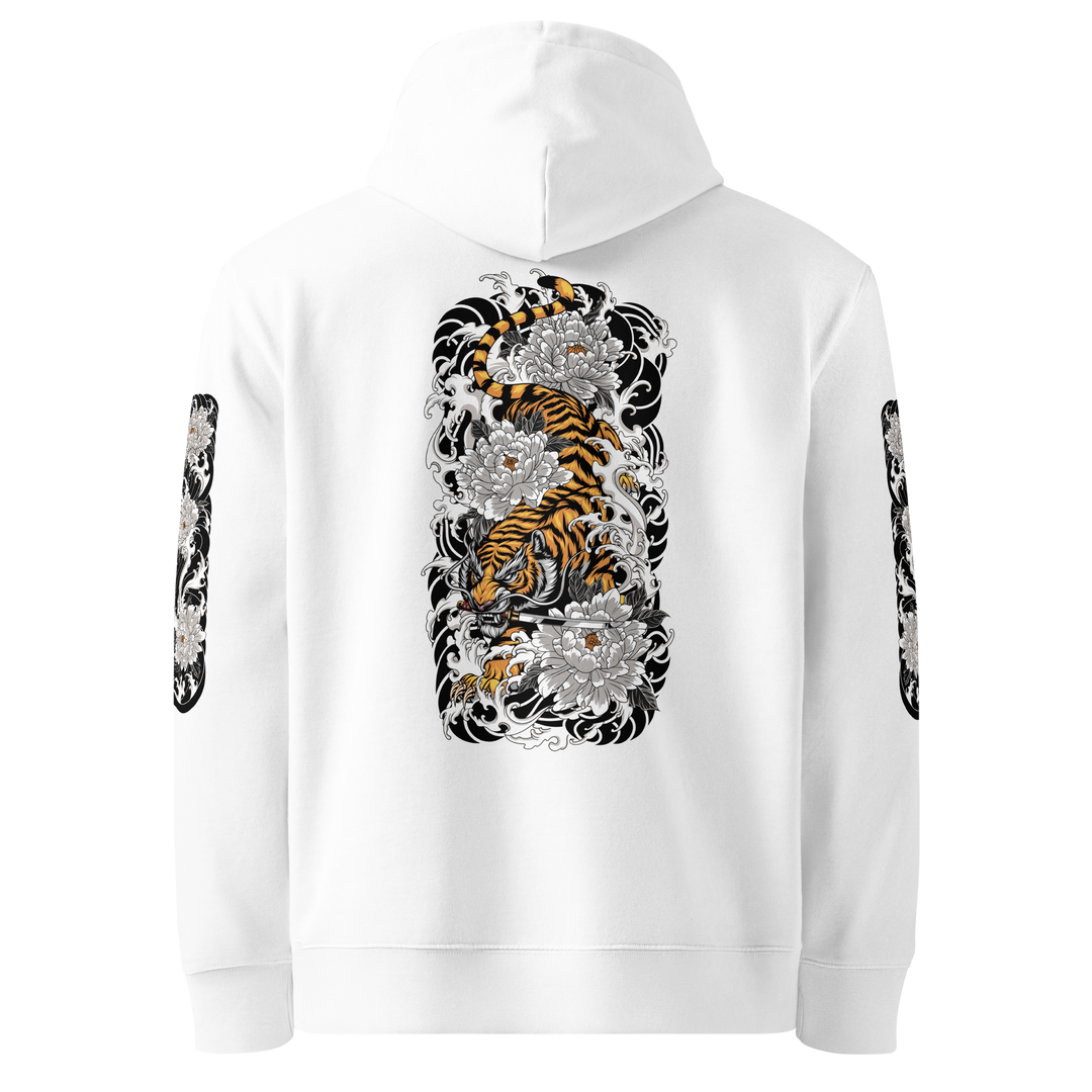 Silent Descent Graphic Hoodie back design in white