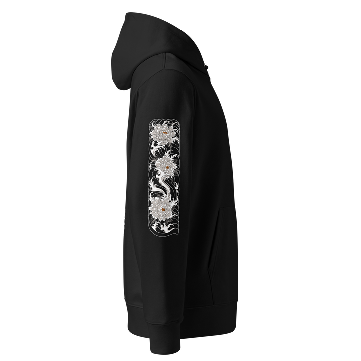 Silent Descent Graphic Hoodie right sleeve design in black