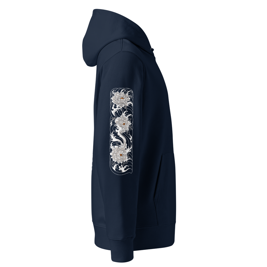 Silent Descent Graphic Hoodie right sleeve design in French navy