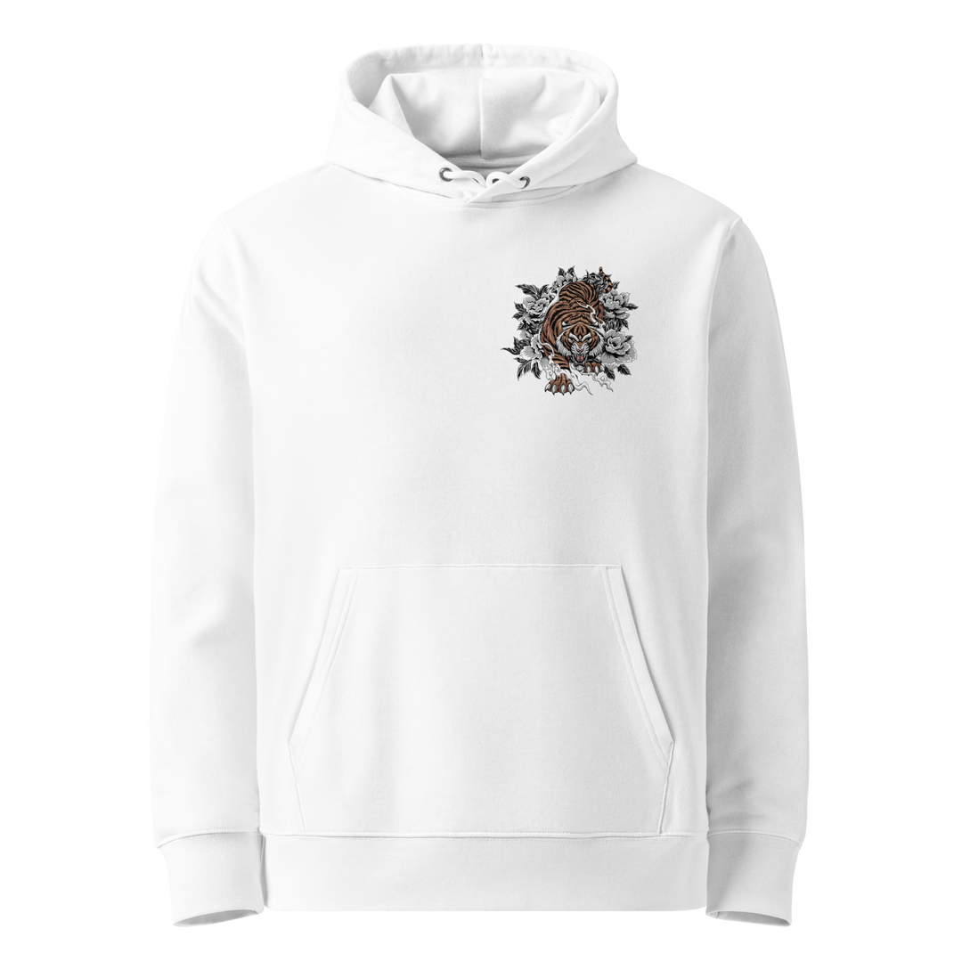 Silent Hunter Graphic Hoodie in White with a left chest tiger print