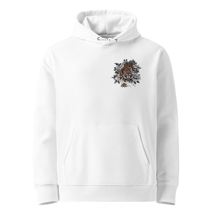 Silent Hunter Graphic Hoodie in White with a left chest tiger print