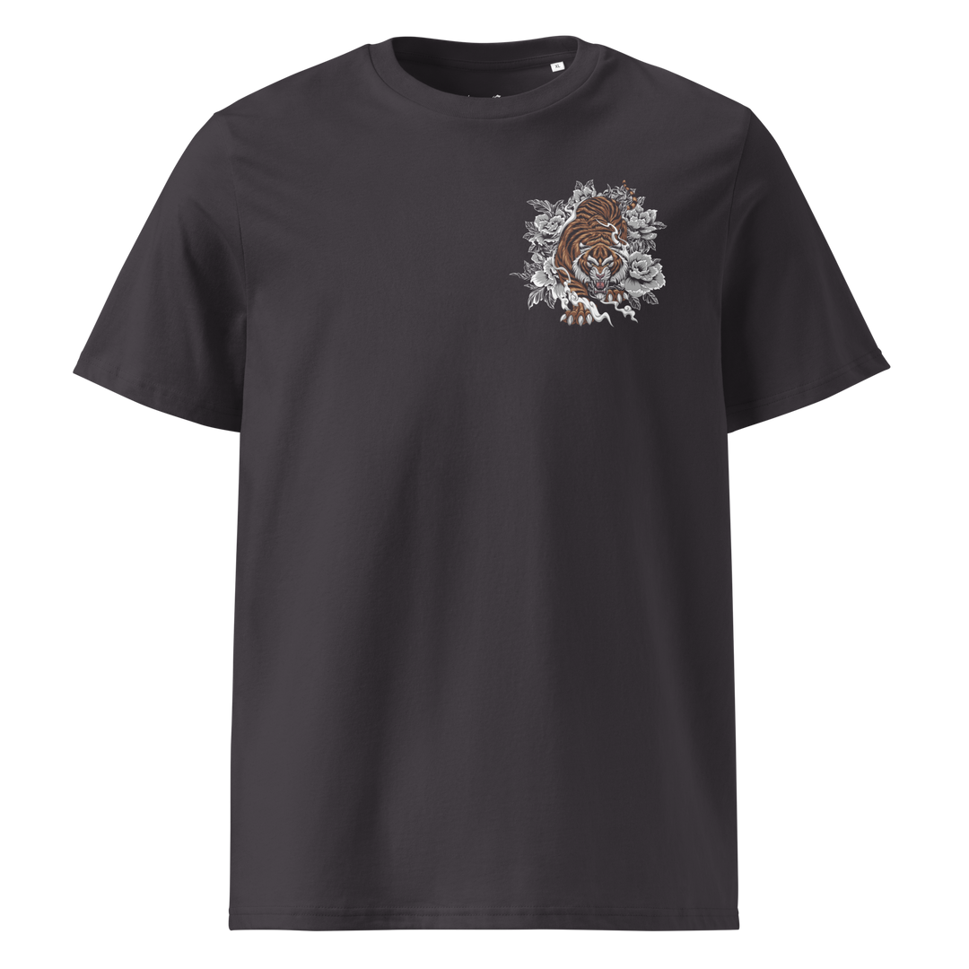 Anthracite Silent Hunter Graphic Tee with a left chest print of a tiger in stealth, blending Japanese Irezumi with modern streetwear