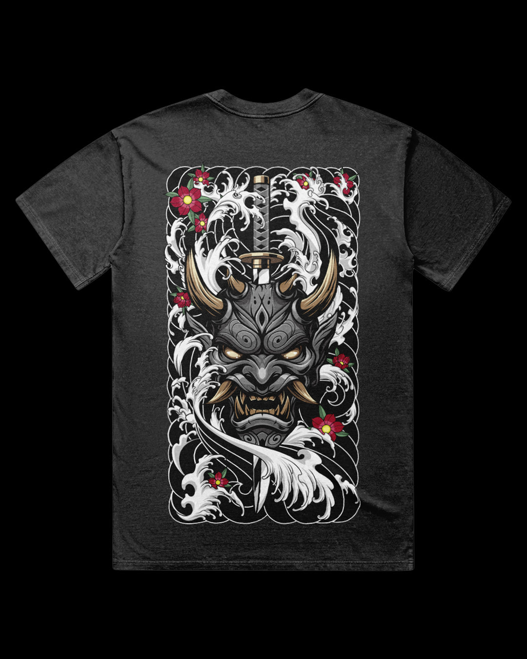 Black Hannya Acid Wash Graphic T-Shirt