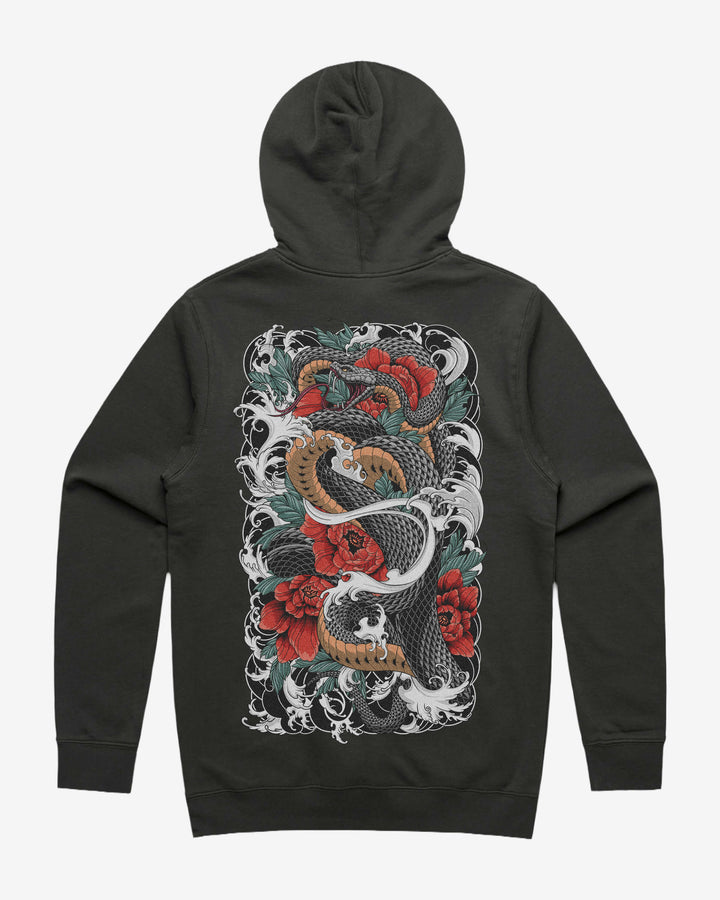 Snake And Flowers Graphic Hoodie With Back Print