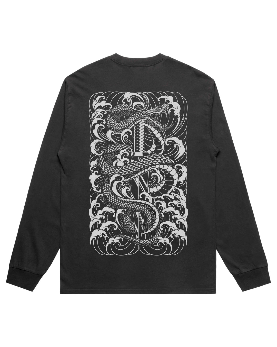 Men's Snake &amp; Dagger long sleeve graphic T-shirt features original in-house artwork inspired by Irezumi Artistry.