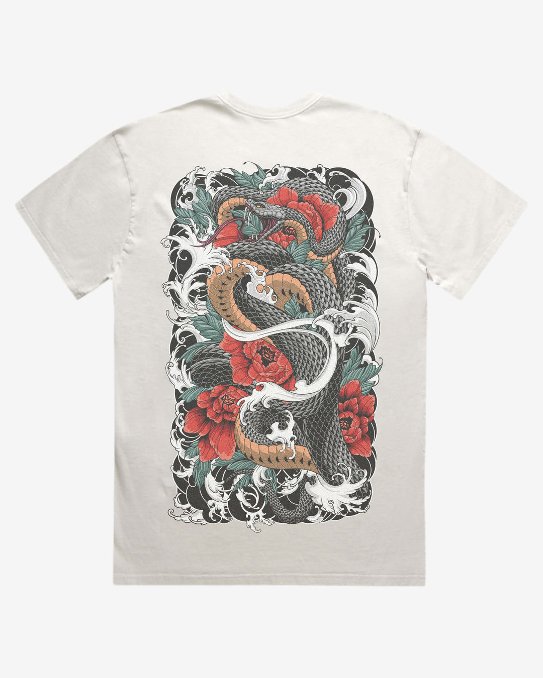 Faded 240GSM Tattoo Graphic T-Shirt — Snake Flower Back Print