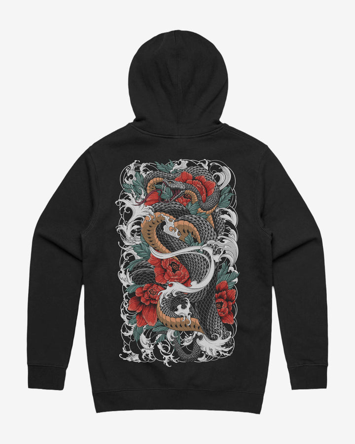 Snake And Flowers Graphic Hoodie With Back Print