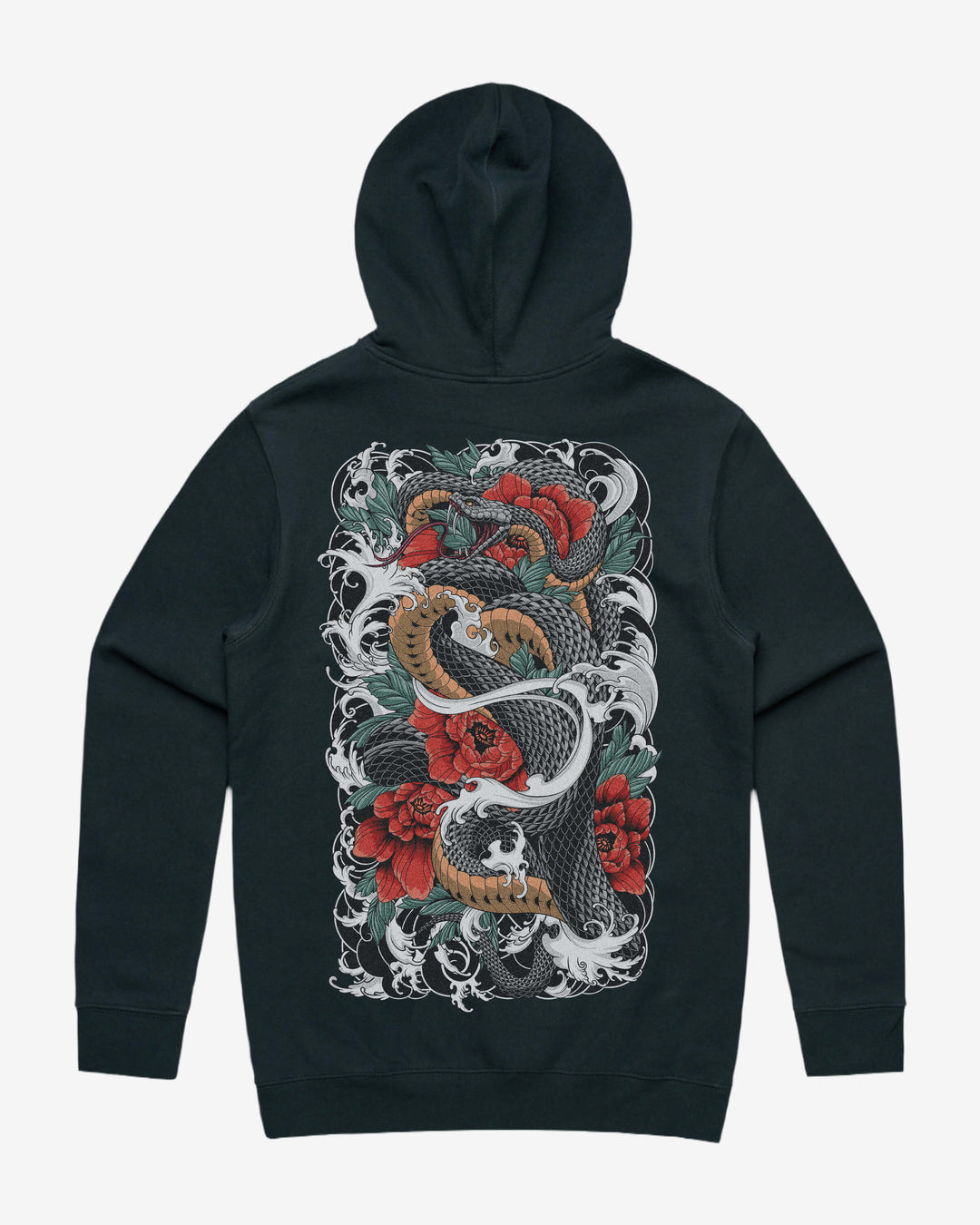 Snake And Flowers Graphic Hoodie With Back Print