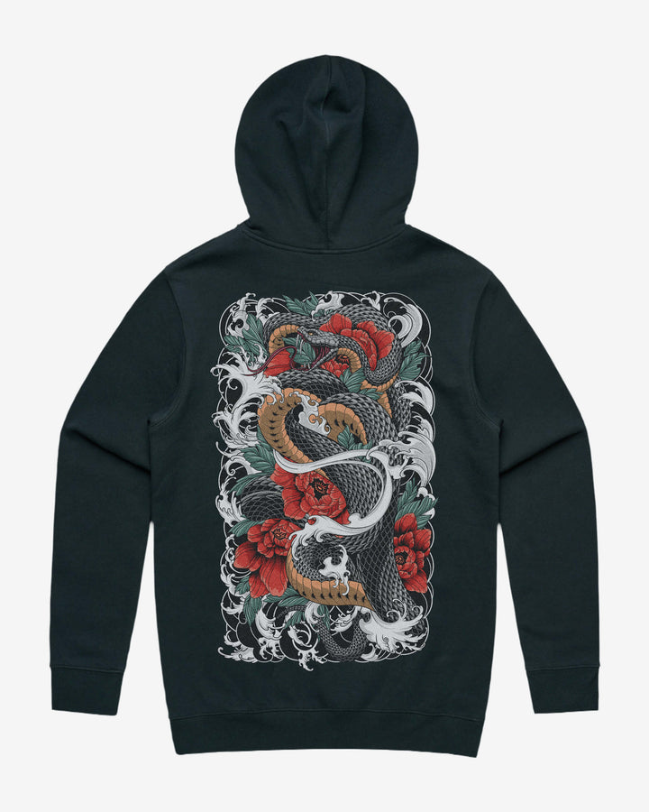 Snake And Flowers Graphic Hoodie With Back Print