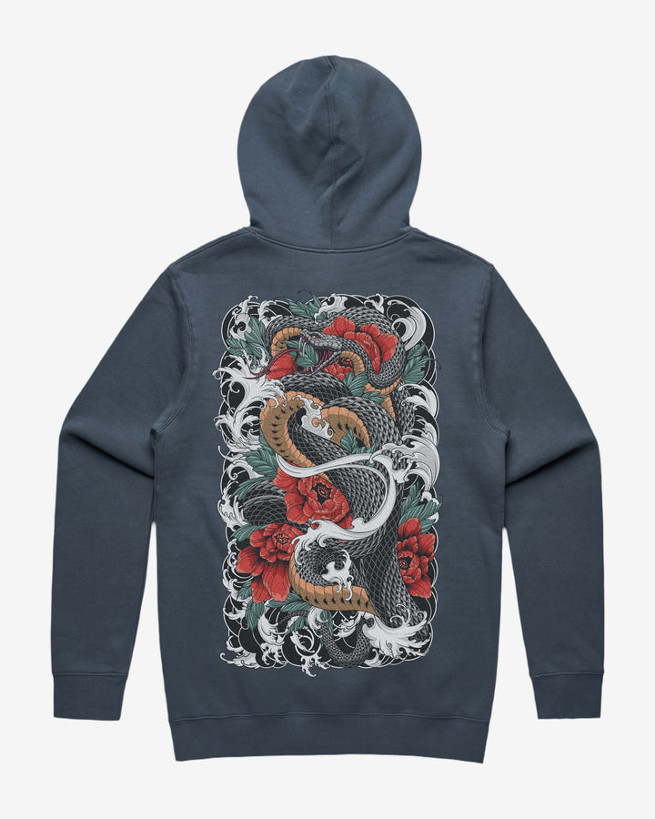 Snake And Flowers Graphic Hoodie With Back Print