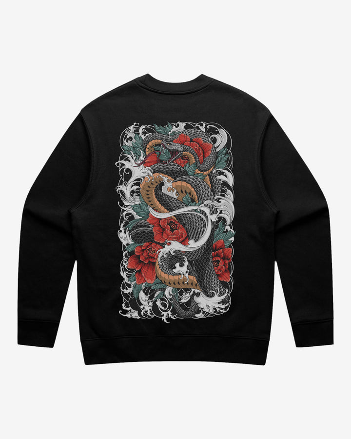 Snake & Flowers Relaxed Fit Graphic Sweatshirt With Large Tattoo Inspired Back Print